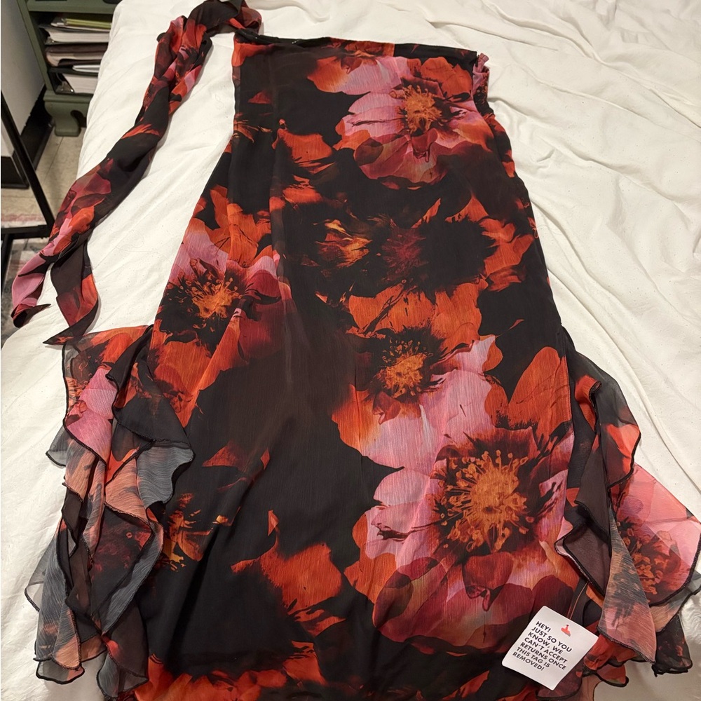 ASOS Black and Red Floral Midi Dress